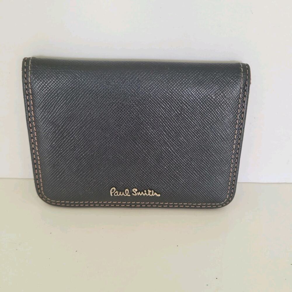 Paul Smith Unisex Leather Black Wallet Credit Card ID Holder Small Bifold Logo